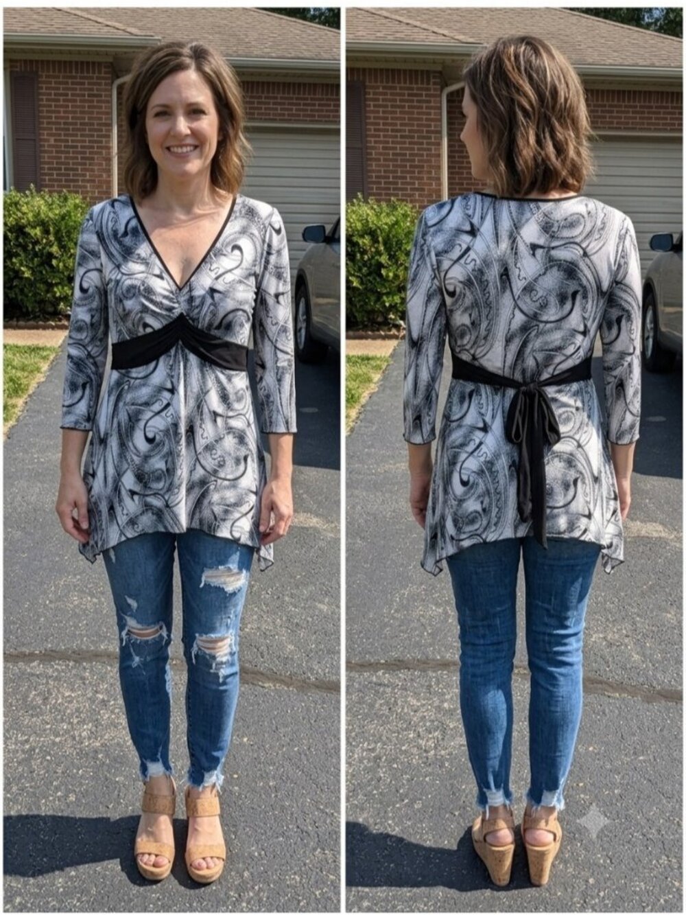 Vintage MKM Designs Top Womens Medium Paisley Abstract Hanky Hem Y2K Blouse USA
